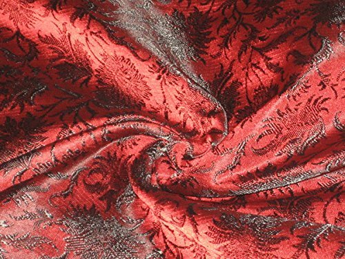 Brocart de soie noir bordeaux coupon tissu au mètre pour couture et robe de poupée