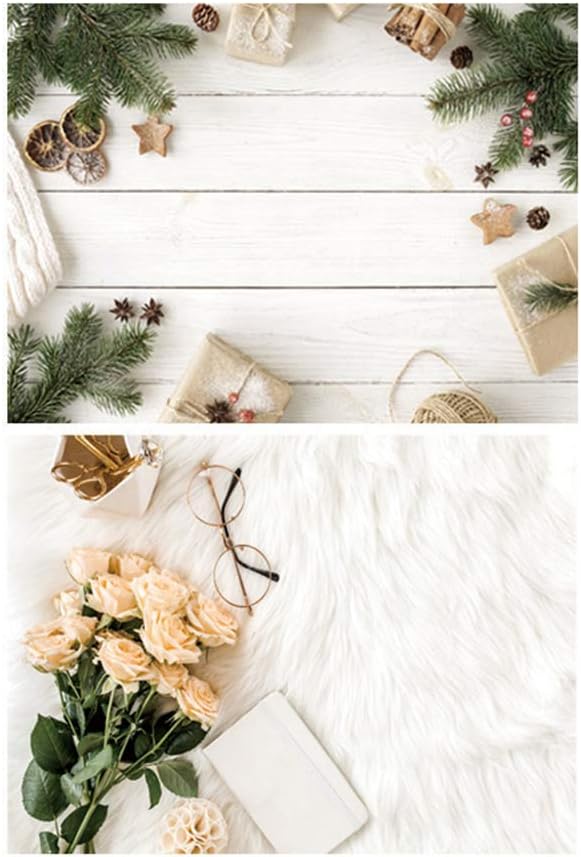 SAVIAURA 1 Sheet 2 in 1 Photography Backdrop 3D Flat Lay Tabletop Double-Sided 22x16 Photo Background PVC Wrinkle-Free for Small Products Food, Cosmetics Shoot (#6-White Wood Plank & Soft Surface)