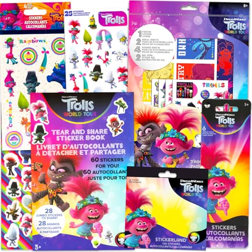 Trolls Sticker Decorations Party Supplies Set - Bundle of 400+ Trolls Stickers Plus Fun Packs with Pens | Trolls Party Favor Sticker Packs