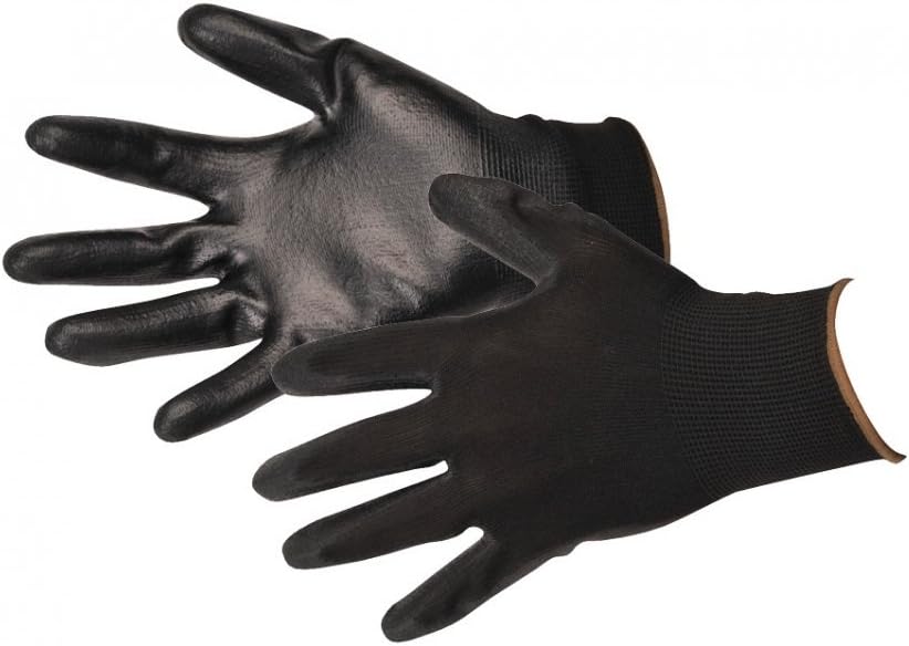 12 PAIRS OF NEW PU BLACK COATED WORK GLOVES PRECISION SIZE 9/LARGE GARDENNING By YBS BRAND