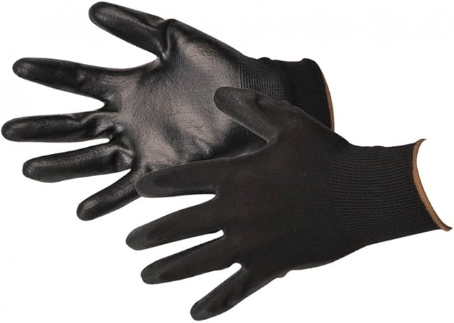 12 PAIRS OF NEW PU BLACK COATED WORK GLOVES PRECISION SIZE 9/LARGE GARDENNING By YBS BRAND
