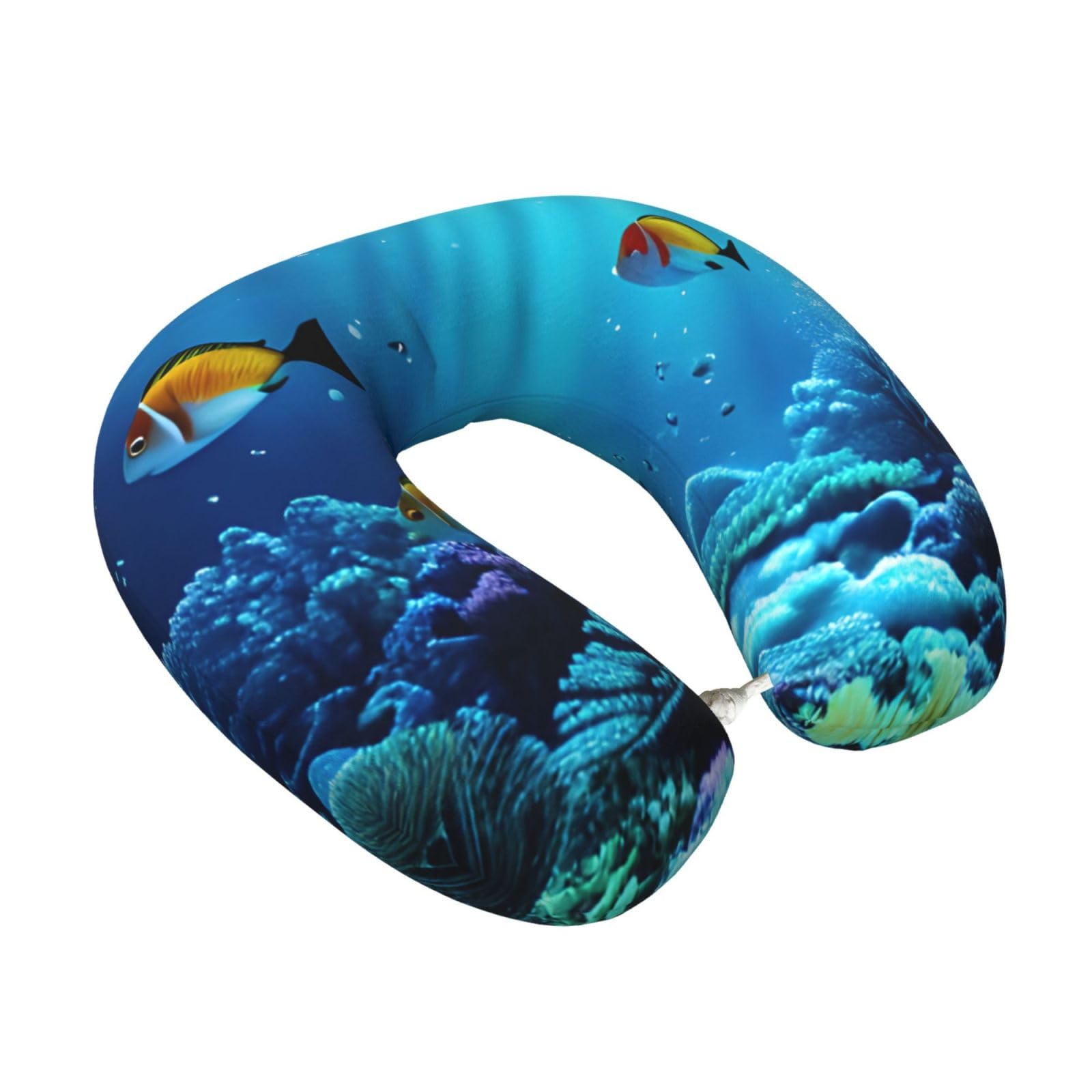 Yyoretp Tranquil Underwater Scenery Print Travel Pillow Pure Memory Foam Neck Pillows Portable Headrest for Airplane