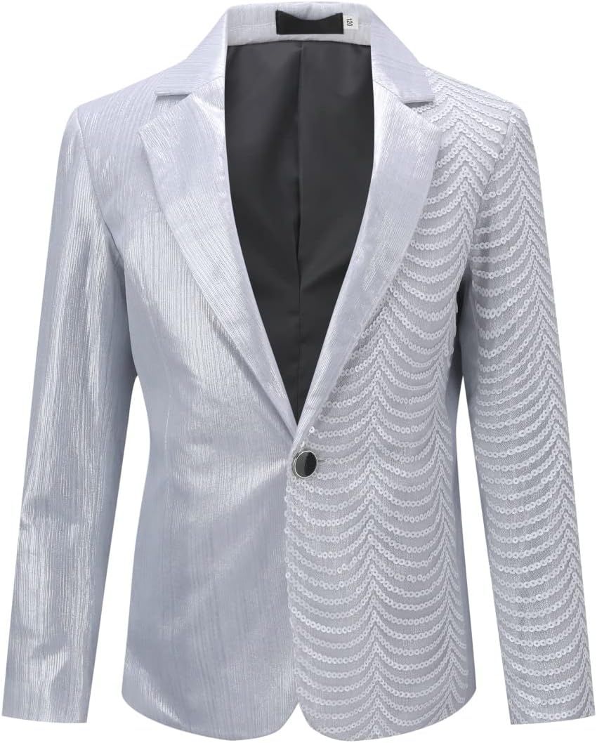 Boys Tuxedo Suit Formal Outfit 2 Piece Suits with Sequin Blazer and Black Pants for Party Prom Wedding