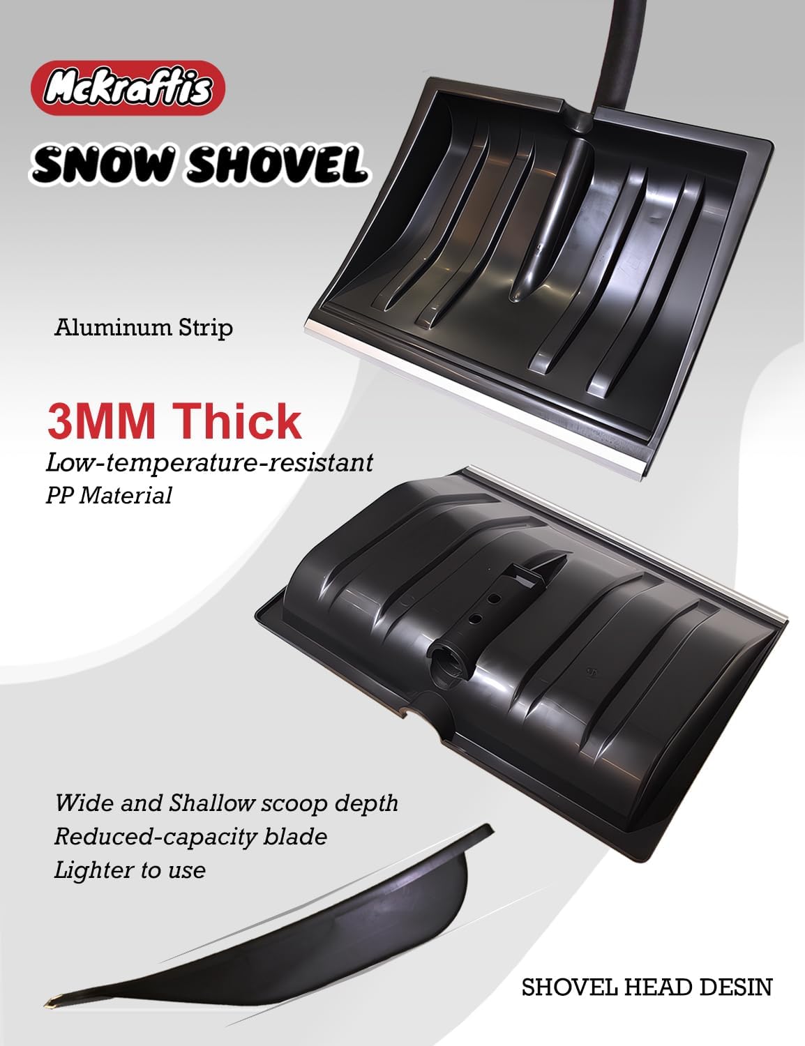 Ergonomic Snow Shovel for Driveway Home Garage; T-Grip
