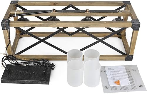 Miniatura 7 de LALUZ Lámpara de araña de granja para comedor, iluminación de isla de cocina de madera, 27.5 pulgadas de largo