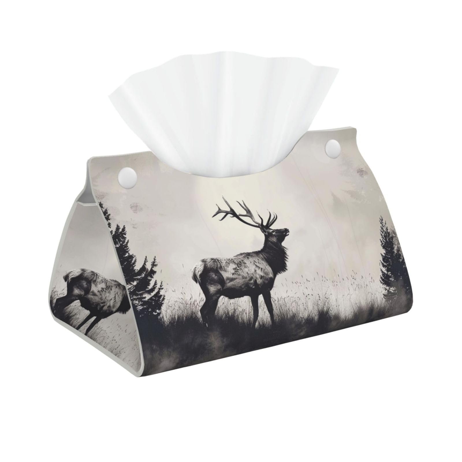 Wild Deer Print Tissue Box Cover Foldable Tissue Storage Box Leather Tissue Cube Box Holder for Living Room Bedroom Office Car Home Decor