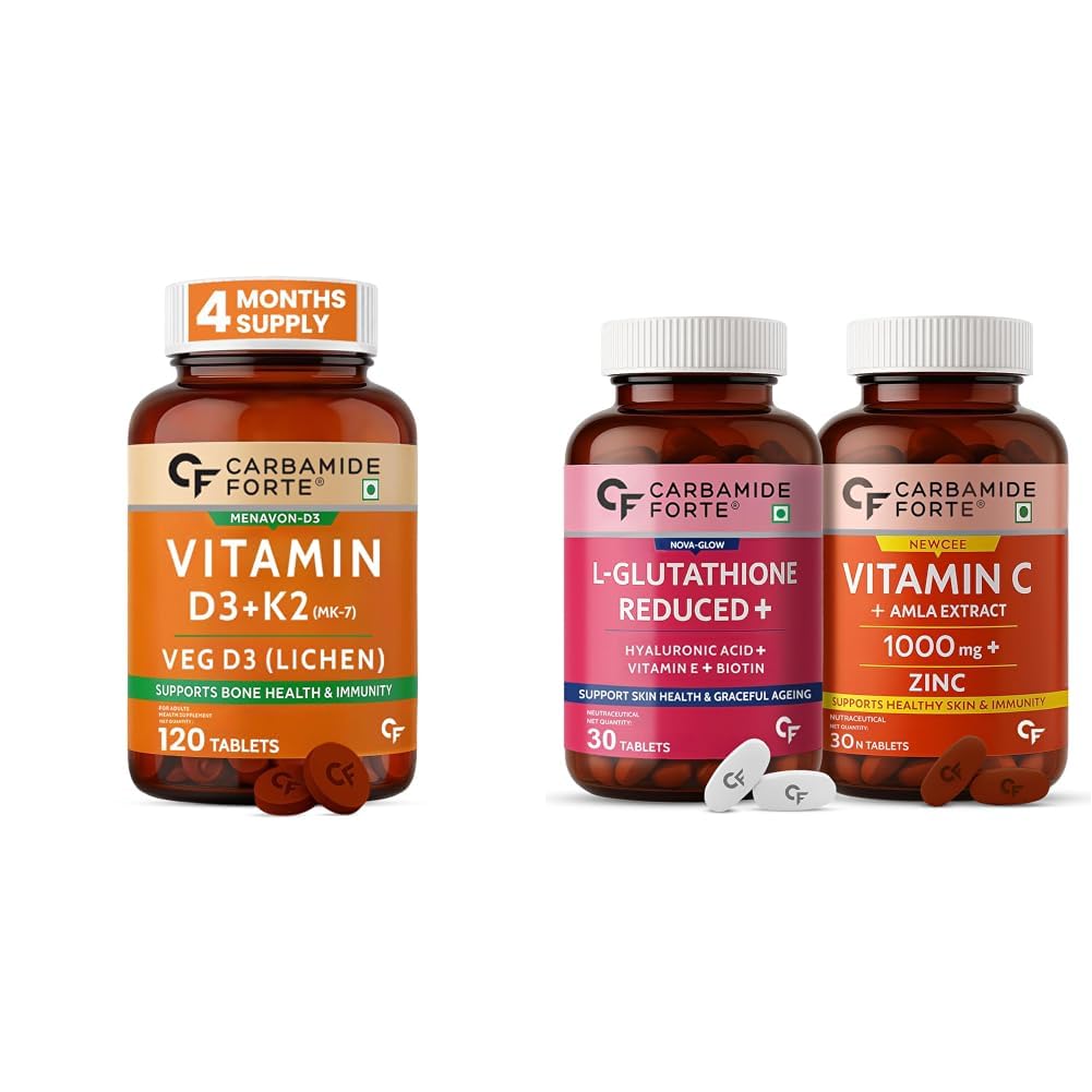 Carbamide Forte Vitamin D Tablets | Vitamin D3 K2 Supplement to support Bone & Heart Health | Veg D3 Lichen -120 Tablets & Japanese Reduced L Glutathione 500mg Tablets with Vitamin C from Amla Extract-image-41