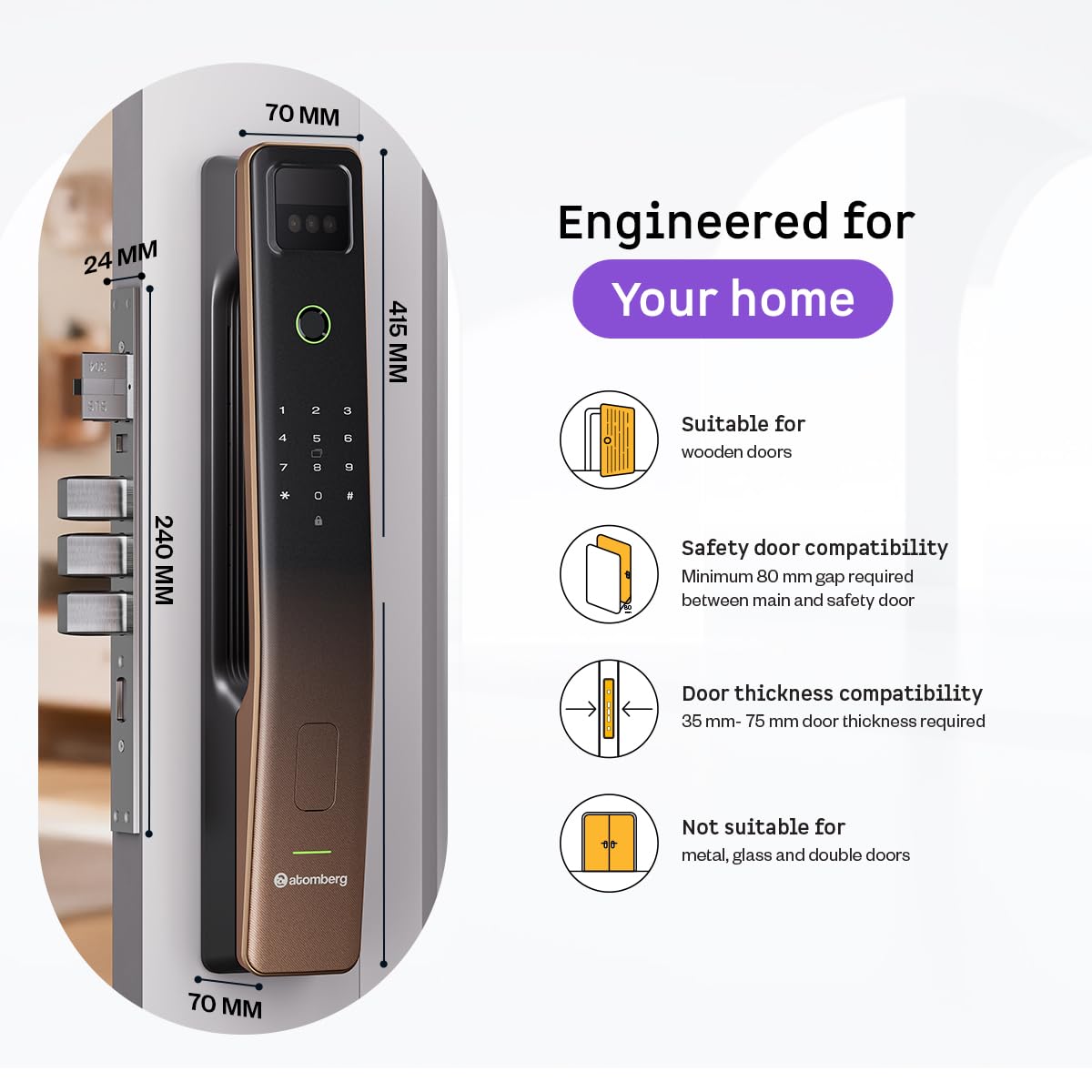 Atomberg Cypheo Elite Smart Lock - Wi-Fi & 8 Unlock Methods -3