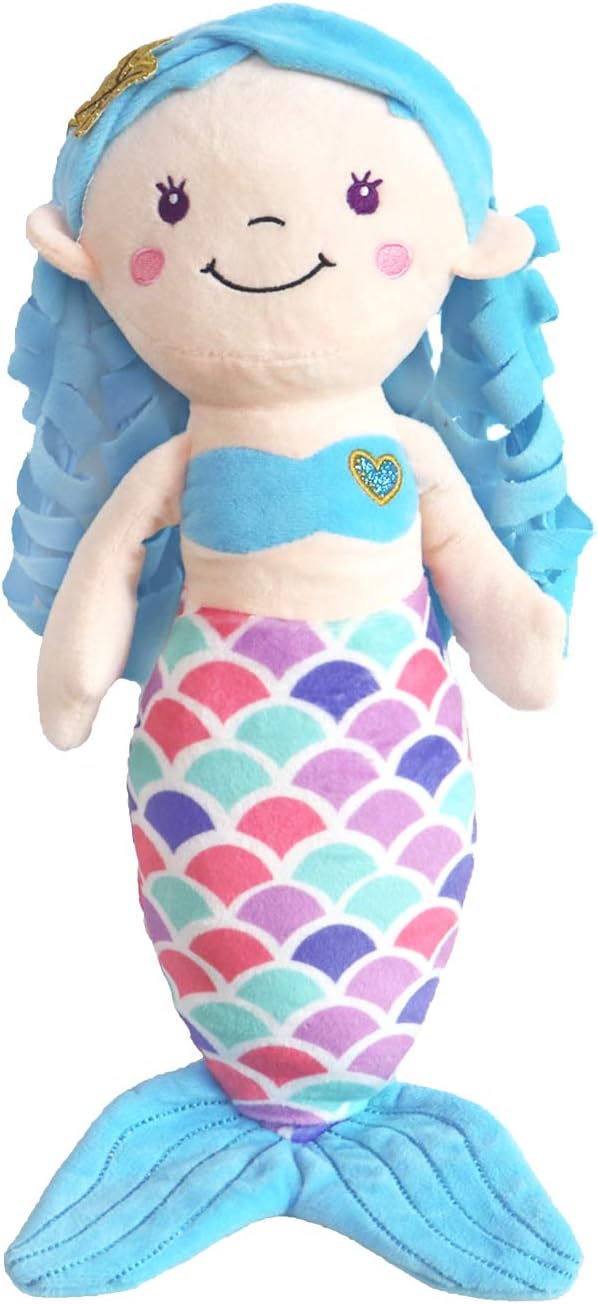 illuOKey Mermaid Doll for Girls, Mermaid Princess Plush, Soft and Snuggly Plush Animal, Lovely Bright Colors, Perfect for Nap Time, Sleep, Travel, Play Time, Birthday Present, 16 Inches (Blue Color)