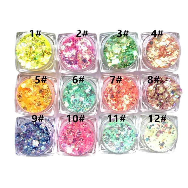 Souvik Glitter Maquillaje 12 Colores con 6 Delineadores Purpurina Cara y Cuerpo para Festival y Carnaval DIY Uñas y Cabello Set de Purpurina para Rostro y Ojos