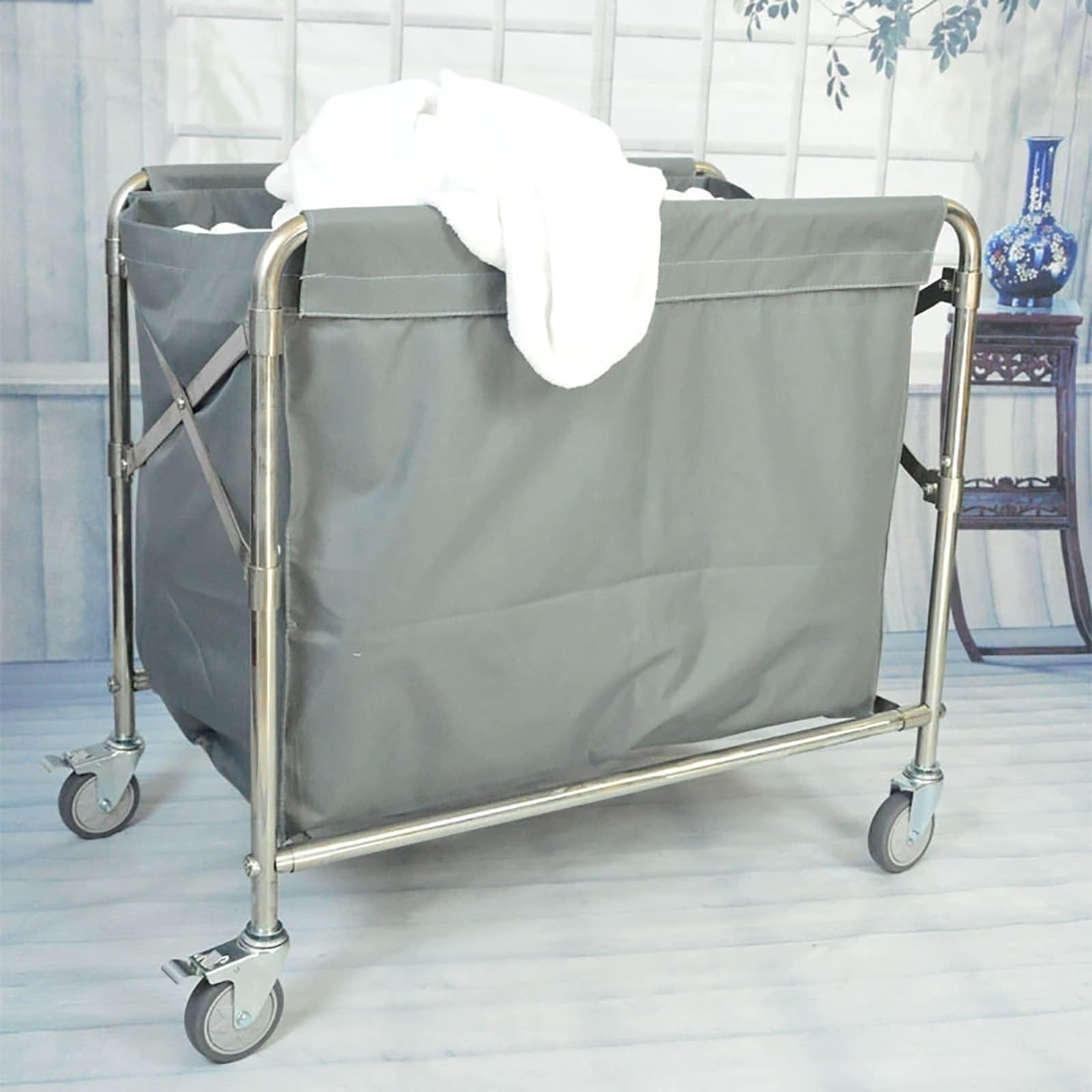 Bolsa de Repuesto Extragrande para Cesta de Ropa Sucia - Bolsa para Carrito Comercial, Tela Oxford, Lavable a máquina, Gancho de Metal, Ideal para Limpieza de hoteles y lavandería (77 x 44 x