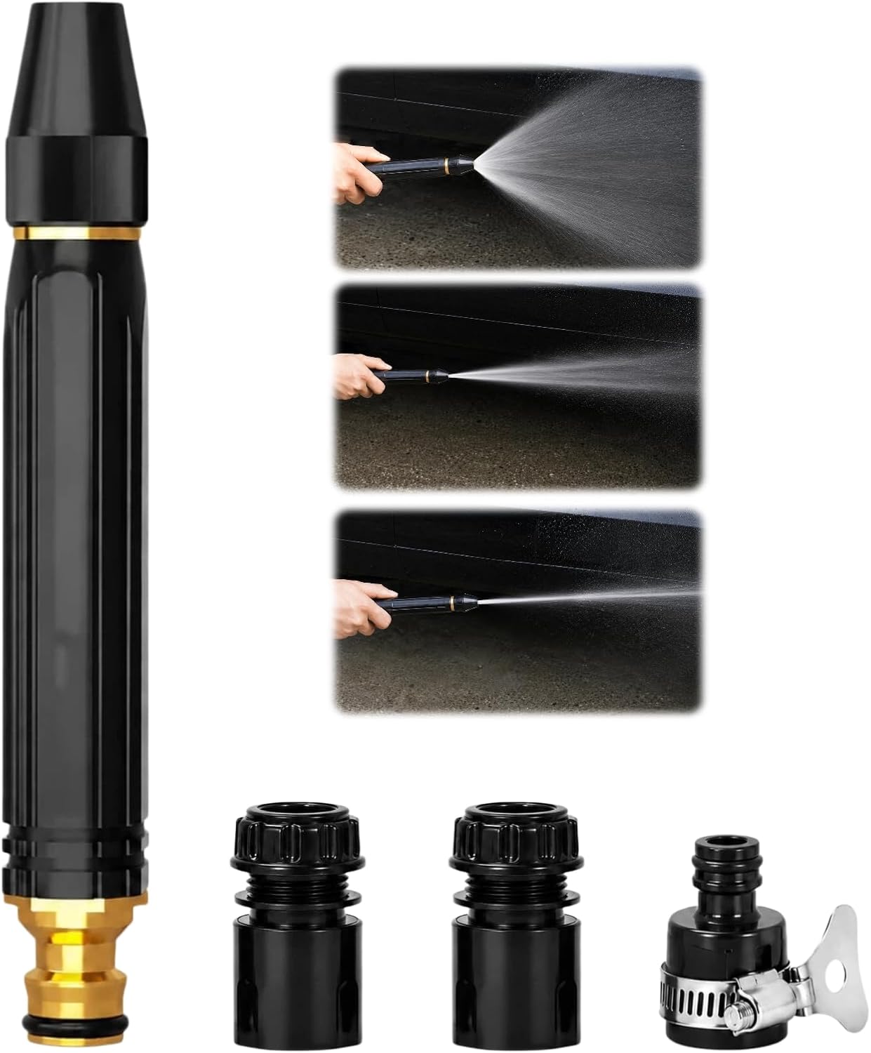 High Pressure Hose Nozzle for Garden Hose, Heavy Duty Metal Water Hose Nozzle with Powerful Adjustable Spray, Car Wash Sprayer for Patio Cleaning, Plant Watering, Lawn & Outdoor Rinsing