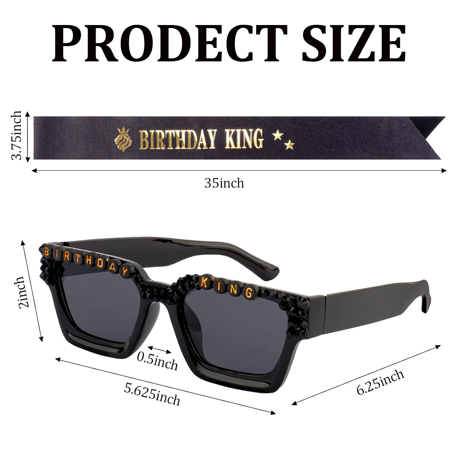 Chanaco Birthday Decorations for Men Birthday King Sash Sunglasses Party Favor Black and Gold Party Accessories Gifts Outfit