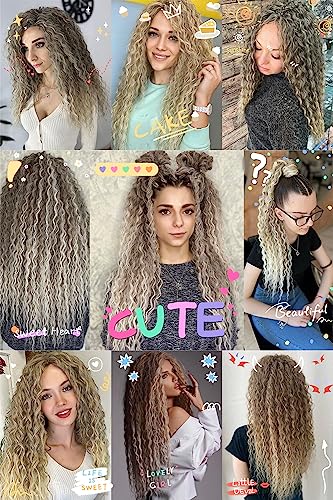 Maysa Ombre Brown Curly Crochet Hair Synthetic Braid Hair 22 Inch 6Packs Ocean Wave Braiding Hair Extension #Brown Mix Blond #TOP3