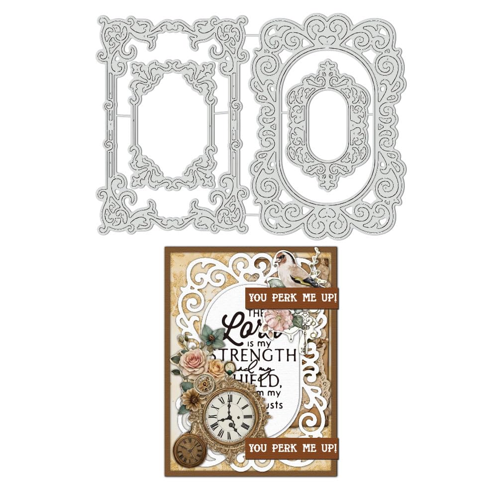 UNICRAFTALE 4Pcs Vintage Lace Frame Cutting Dies for Card Making Metal Square Lace Border Embossing Die Cuts Label Tag Carbon Steel Dies Stencils for Photo Album Scrapbooking Holiday Decoration