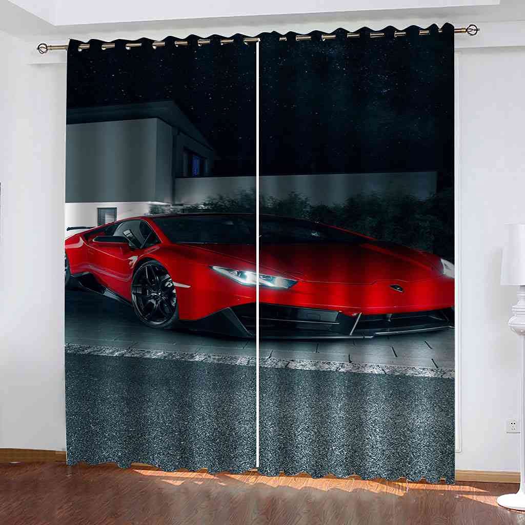 Rideau occultant rouge supercar 300x270 cm lot de 2 pour chambre d'enfant