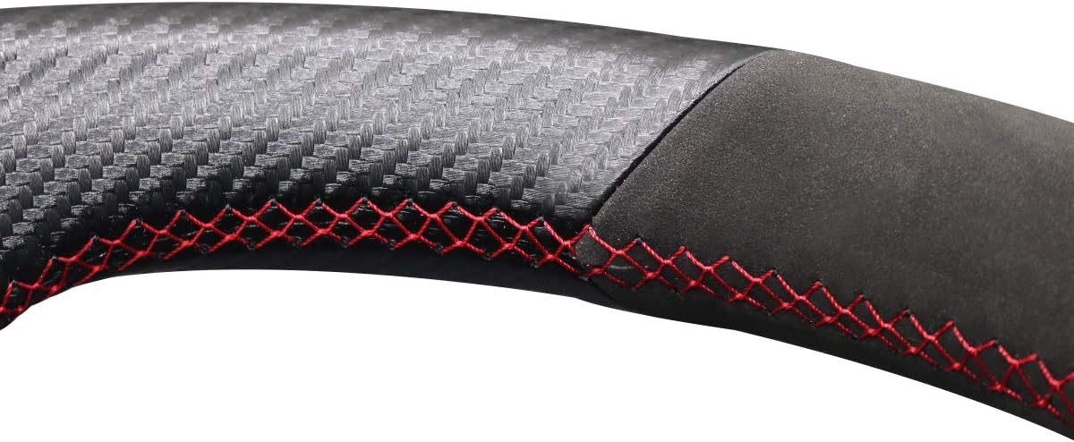 MEWANT Car Steering Wheel Cover Hand-Stitched Carbon Fiber and Suede Car Steering Leather Wrap for Mazda CX-30 CX30 2019-2020 / for Mazda 3 Axela 2019-2020