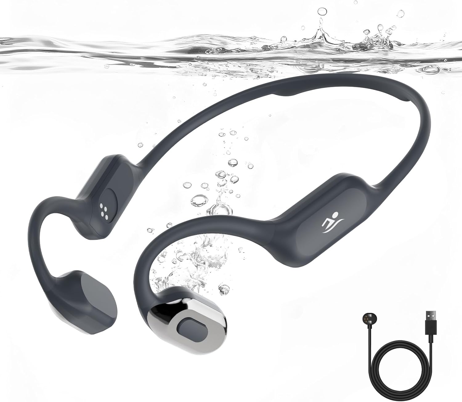 Swimming Bone Conduction Headphones with Night Safety Light, IP68 Waterproof 32G MP3 Memory, Soft Silicone Underwater Headphones,Submersible Sport Earbuds/Earphone for Swimming Diving-Platinum Silver