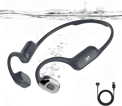 Bone Conduction Swimming Headphones Underwater,IPX8 Waterproof Earbuds, Open Ear Swim Headphone with Built-in 32G MP3-Player Earphones for Lap Swimming-Chrome Silver