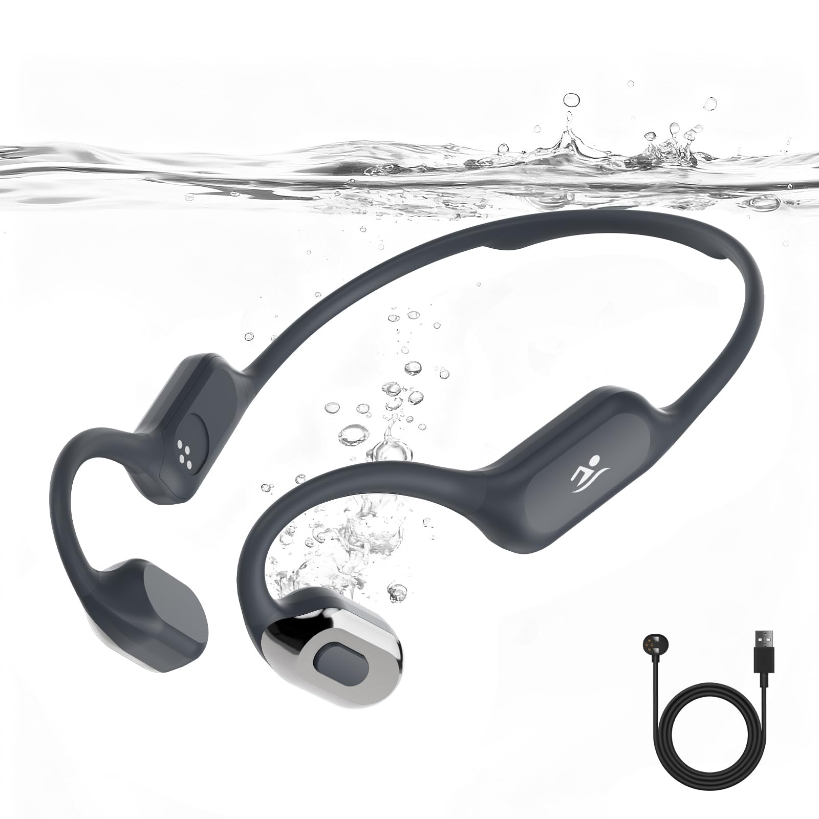 waterproof swimming headphones with safety light platinum silver