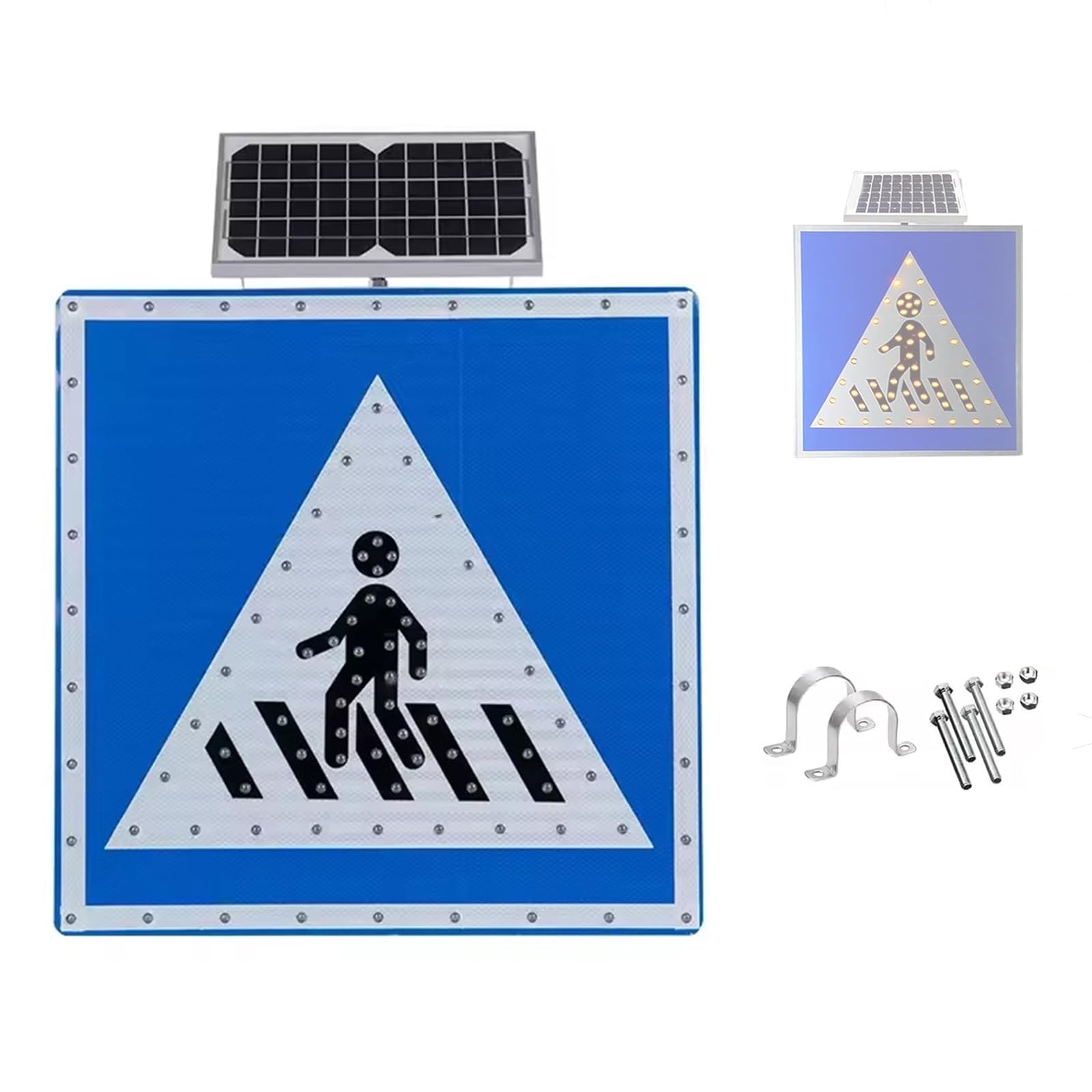 Señal LED intermitente de paso de peatones con energía solar, advertencia de peatones de alto brillo, impermeable y fácil instalación para seguridad vial