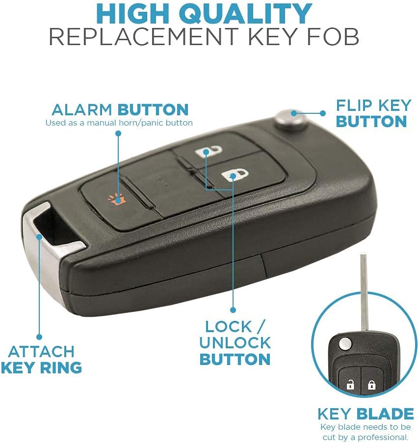 Keyless2Go Replacement for Keyless Remote 3 Button Flip Car Key Fob for OHT01060512 with Uncut Transponder Ignition Car Key High Security Laser Sidemill B119 HU100