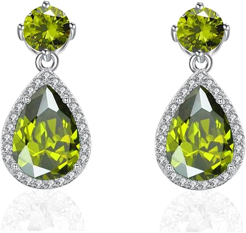 VONSSY Drop Dangle Earrings | Gemstones Waterdrop Teardrop White Gold Plated Cry