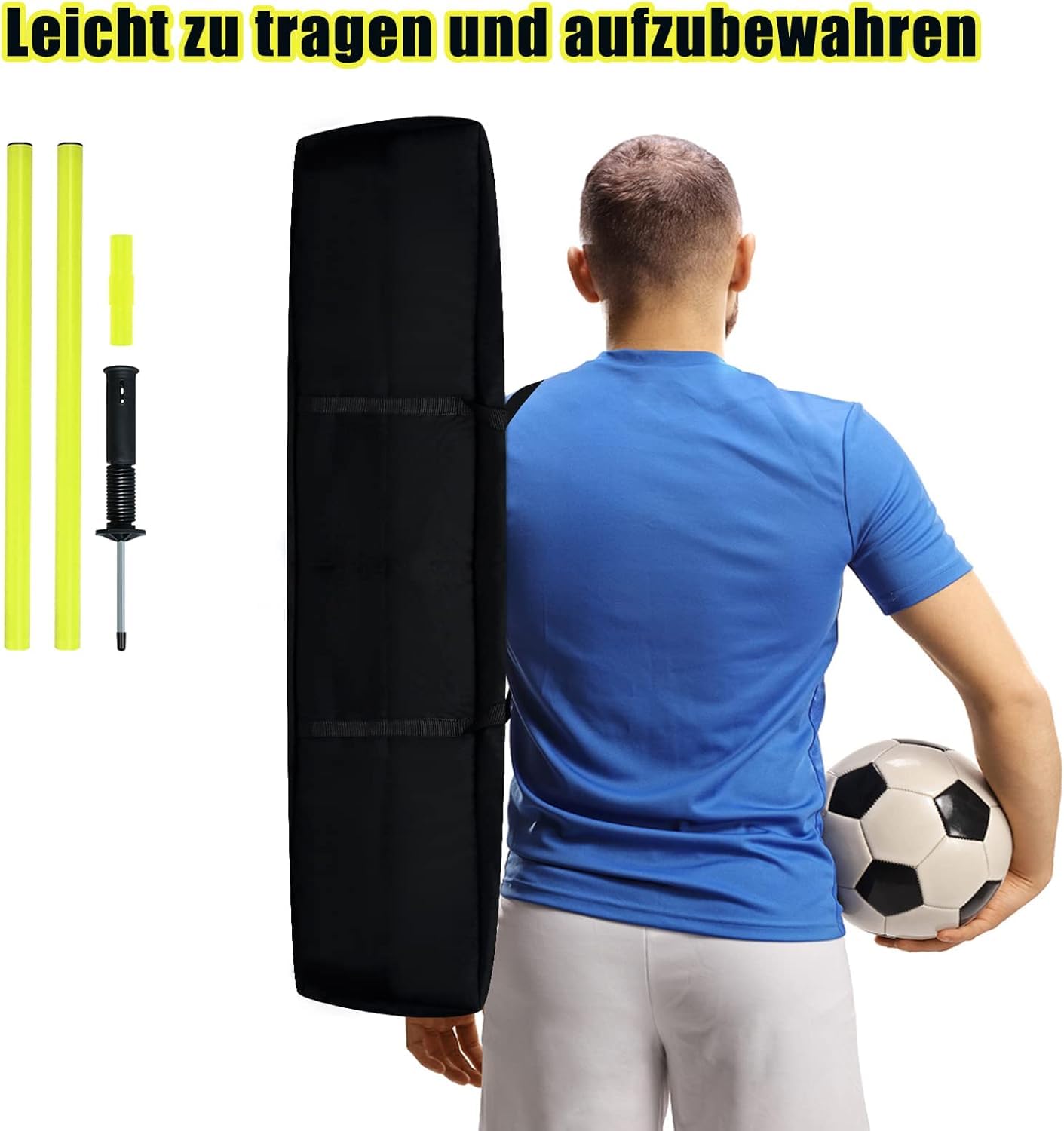 HENGMEI Slalomstangen Set aus 6 Slalom Stangen Fussball Trainingszubehör Hürdenstangen Agility Stangen Set Für Hunde Trainingsstangen mit Erdspieß und Tragetasche