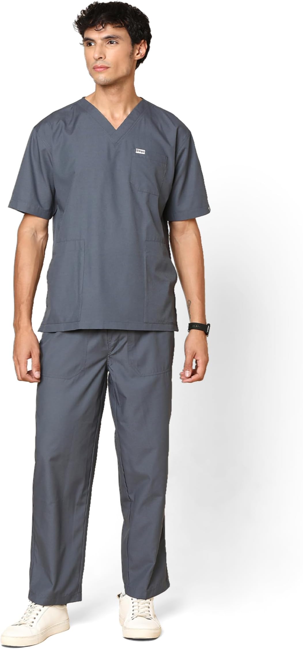 Knya Active Men's 5-Pocket Scrub Suit | Set of Top & Bottom | Half Sleeves | V Neck | Breathable Fabric | Comfortable | Durable | Uniform for Doctors, Nurses and Dentists