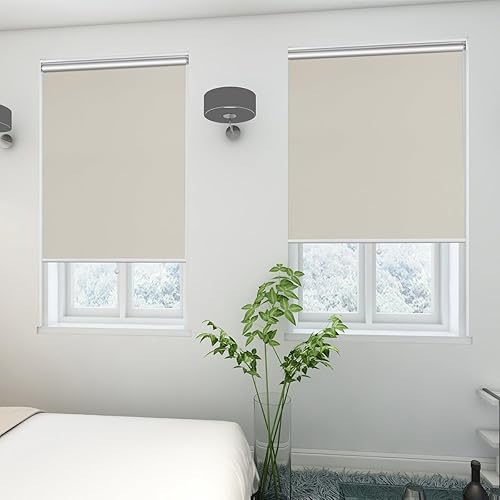Miniatura 8 de SUNFREE - Persianas de ventana enrollables y opacas sin cuerdas para hogar y oficina, Tela, Beige