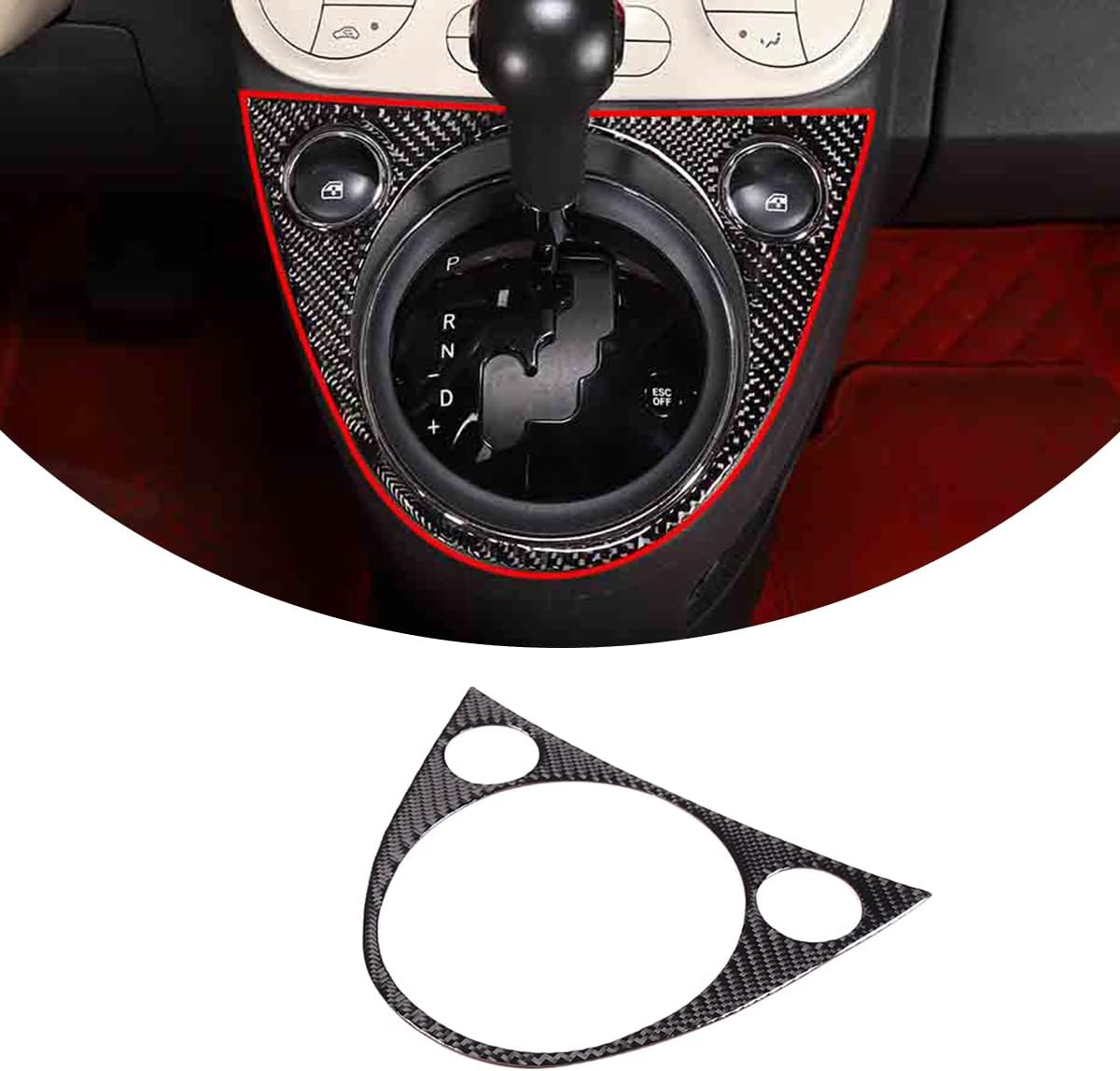 Soft Carbon Fiber Car Control Gears Shift Panel Protective Cover molding Trims Stickers Compatible with Fiat 500 2010-2016 2017 2018 2019 2020 2021 2022 Accessories (Black Carbon Fiber)