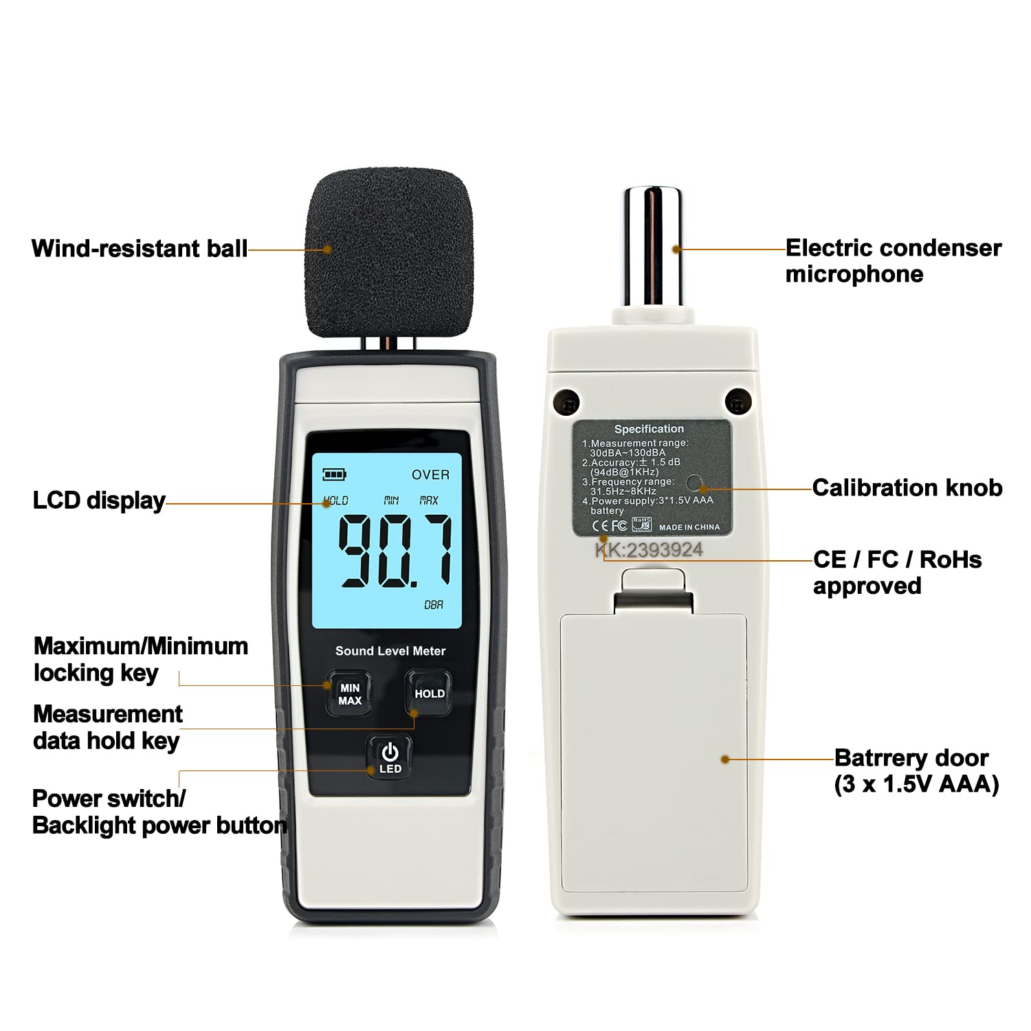 Snapklik.com : Decibel Meter, Portable SPL Meter