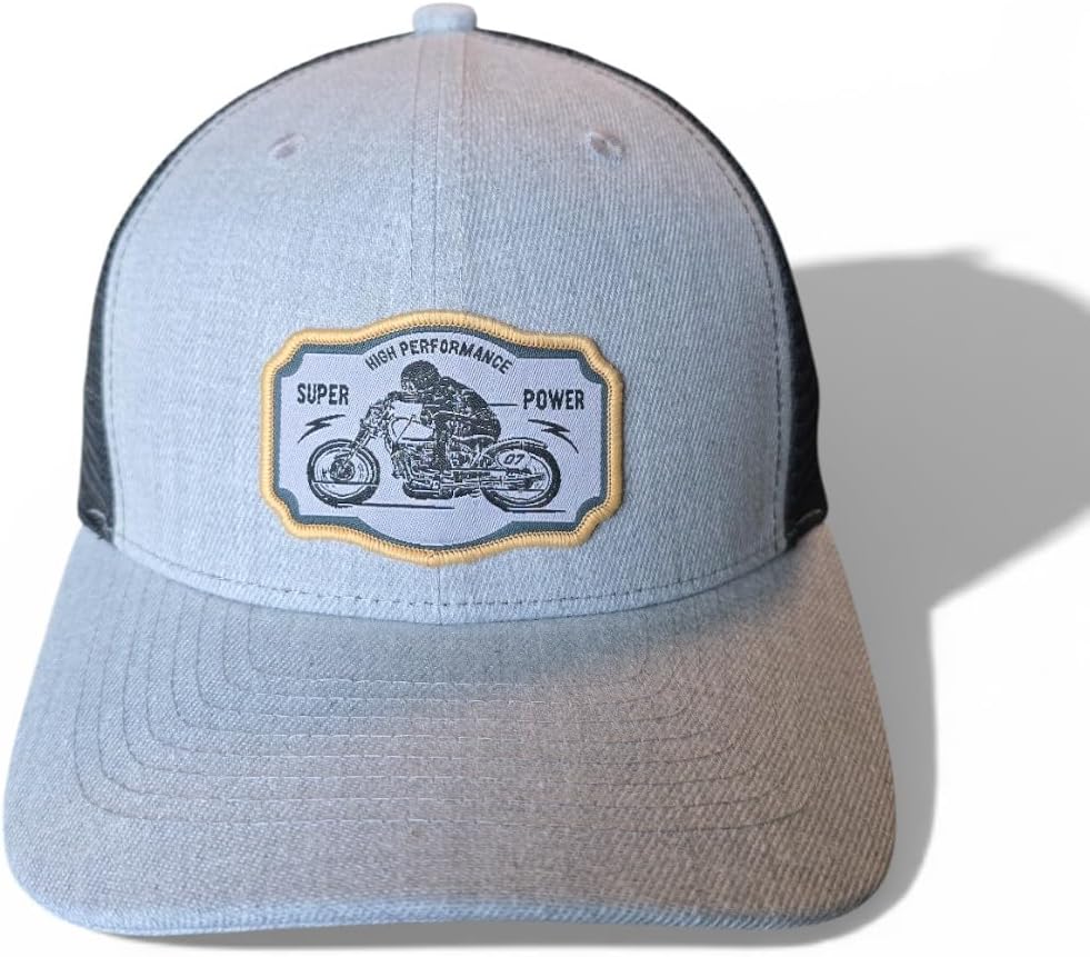 PNW Apparel Motorcycle Trucker Hat - Mesh Snapback Baseball Cap w/High Performance Super Power Woven Patch