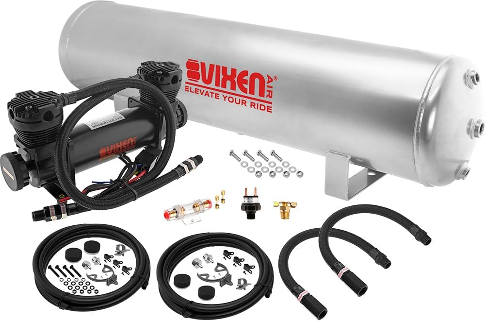 Vixen Air VortexX Suspension Kit for Truck/Car Bag/Air Ride. On Board System- 300psi Dual Cylinder Compressor, 5 Gallon Tank. For Boat Lift,Towing,Lowering,Load Leveling,Onboard Train Horn VXO8852GDB