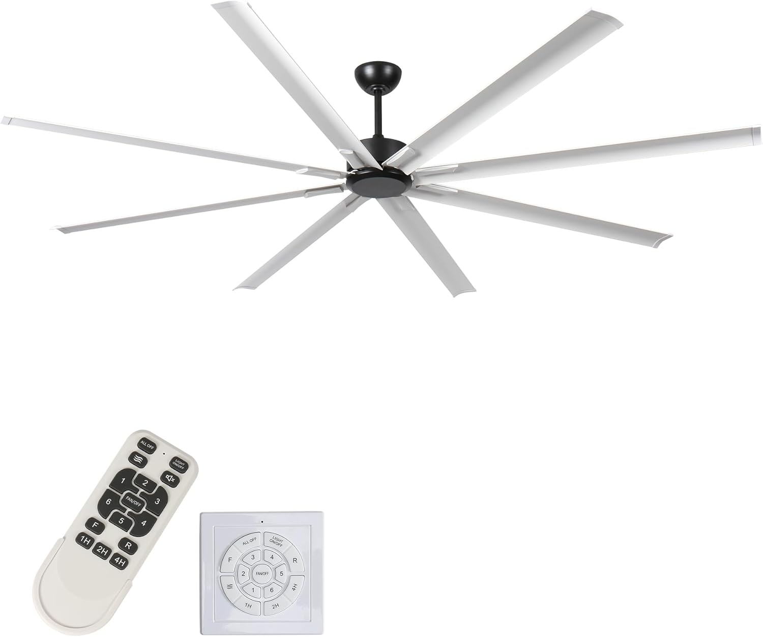 96" Ceiling Fan with Light and Remote Control, 6-Speed Noiseless Reversible DC Motor, 8 Durable Aluminum Double-Layer Blades Large Ceiling Fan