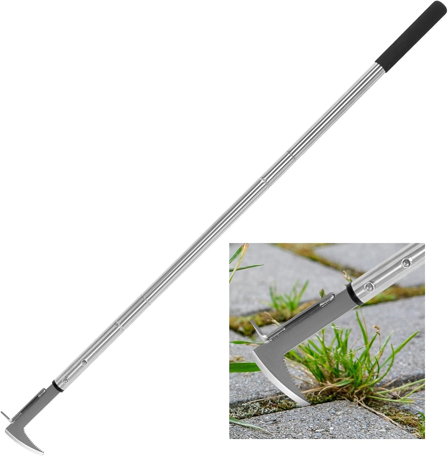 Cuchillo desherbador manual de mango largo, 138-105-69 cm, ajustable, herramienta ergonómica para jardín
