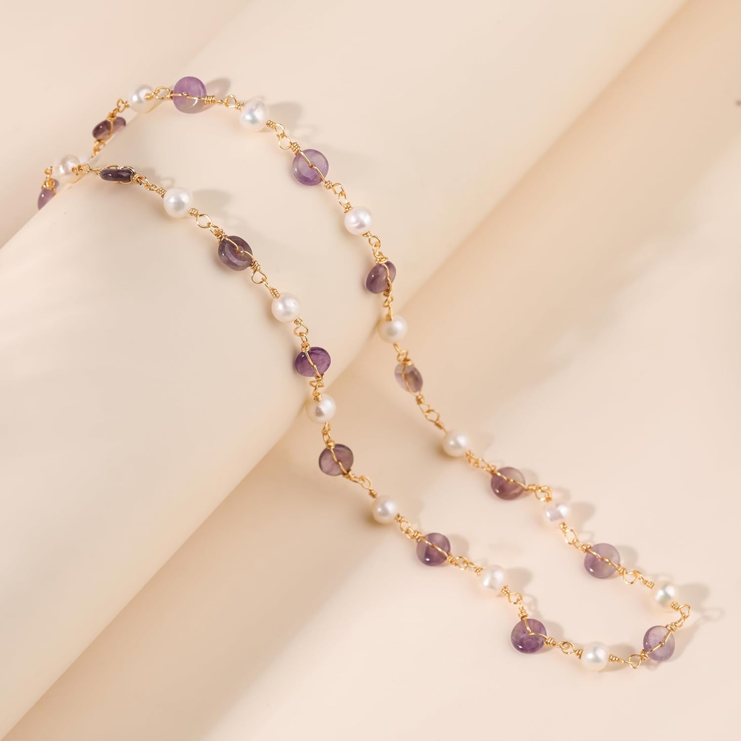 14K Gold Plated Amethyst & Pearls Necklaces for Women, Natural Freshwater Pearls Pendant for Mother, Dainty Amethyst Jewelry Chain for Women Her (Amethyst&Pearls) - Image 2