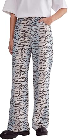 Nasty Gal Womens Tiger Print Denim Wide Leg Jean