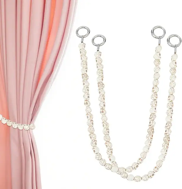 2pcs Skull Curtain Ties with Synthetic Turquoise Beads - White Curtain Tiebacks for Home Decor