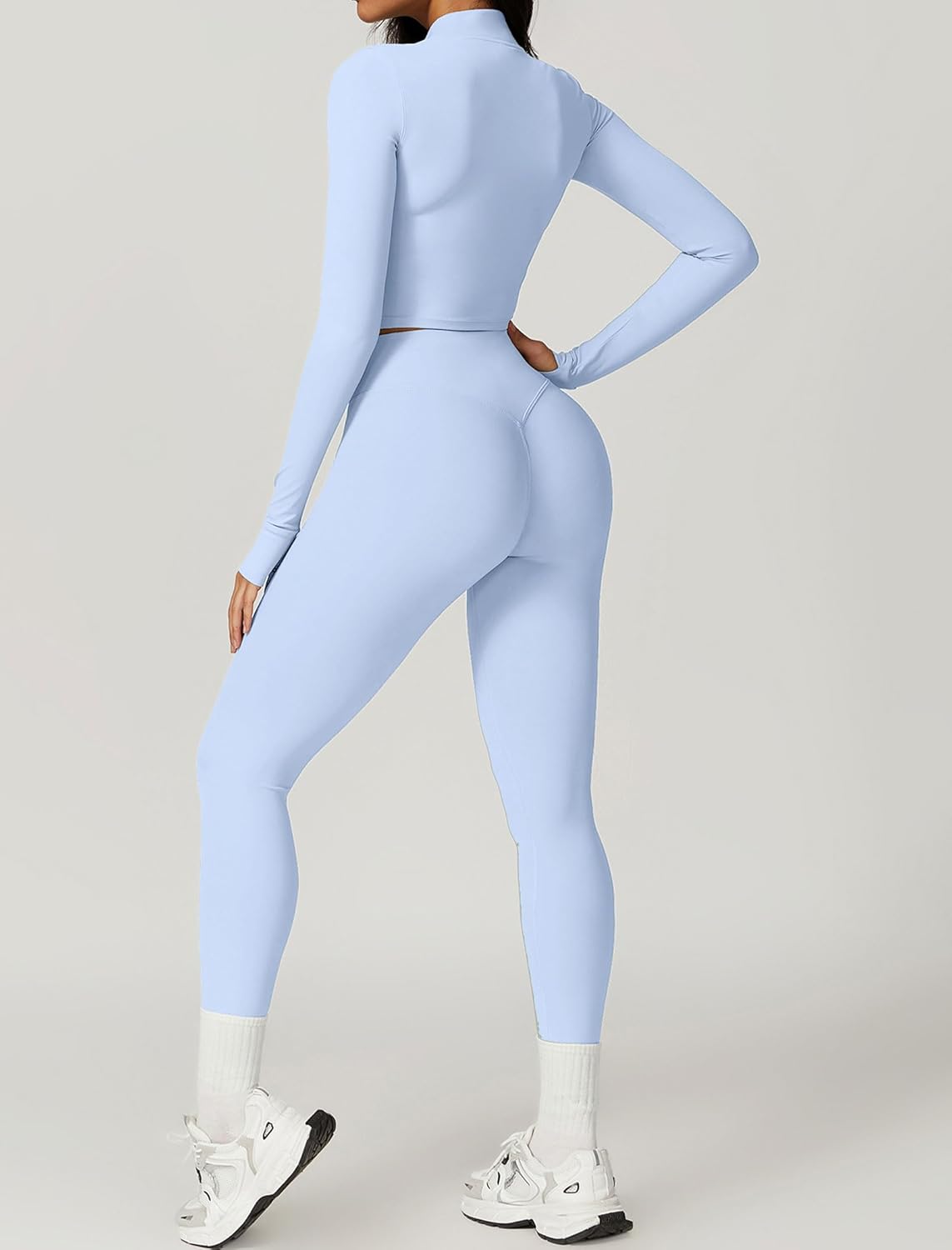 Workout Sets for Women 3 Piece High Waisted Seamless Leggings Crop Top Jacket Gym Yoga Outfit Stretchy Sports Bra Sets - Image 2