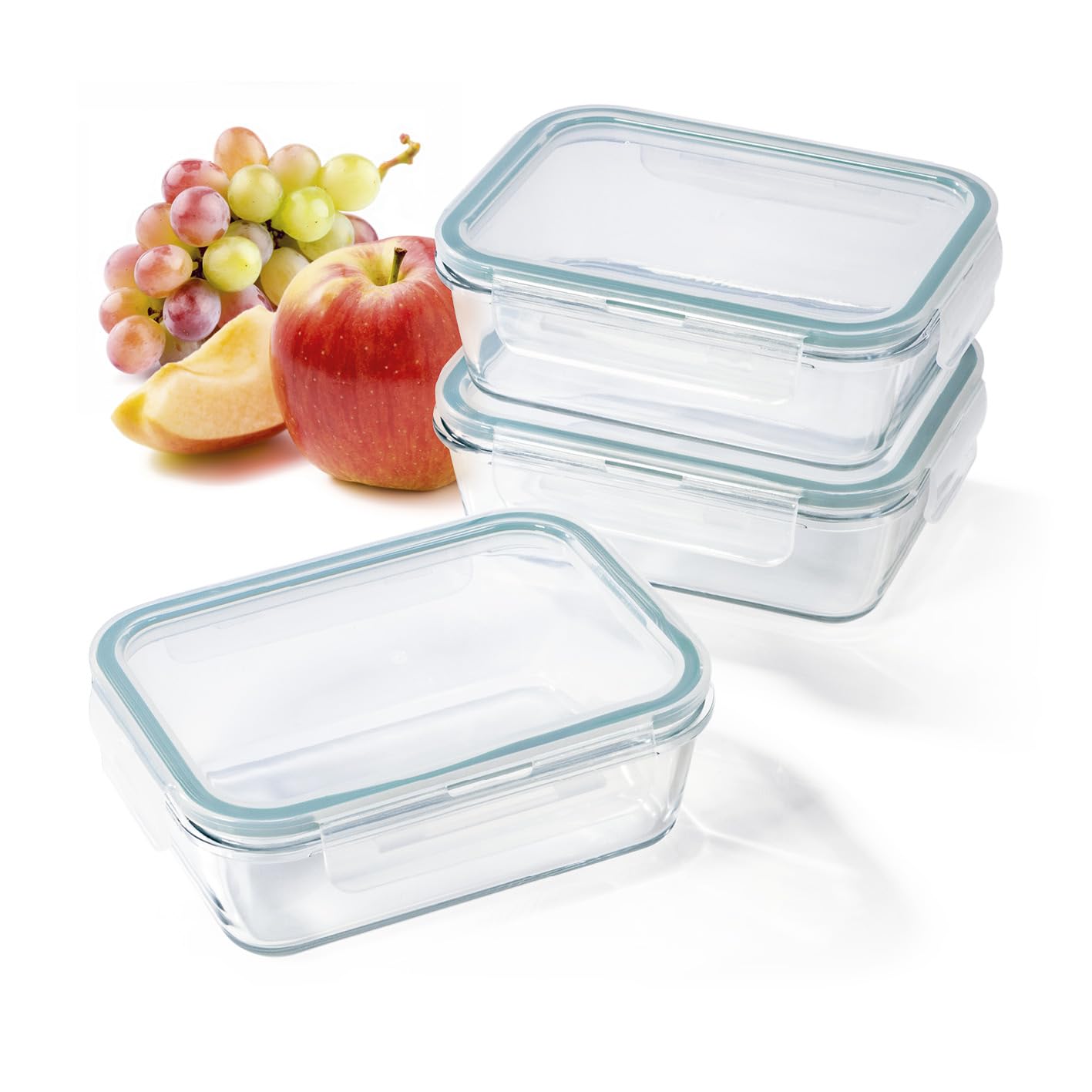 6 Boîtes De Conservation Alpina En Verre Borosilicate - 370, 640, 1050 Ml, Micro-ondes Et Lave-vaisselle