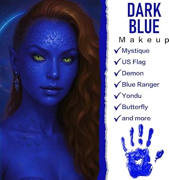 BOBISUKA Dark Blue Face Body Paint, Water-Based Face Painting Kit & Body Paints, Safe Non-Toxic Facepaint for Halloween Avatar Mystique Nebula Yondu Smurf Makeup Costume Cosplay Party Theater & Film