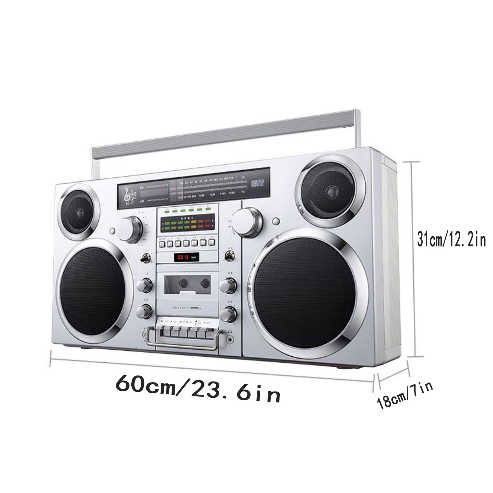 Przenośny odtwarzacz CD Bluetooth Boombox z maszyną taśmową, radio FM, odtwarzanie przez USB, bezprzewodowy rejestrator głośników do domu, na plażę, las, wyświetlacz LED