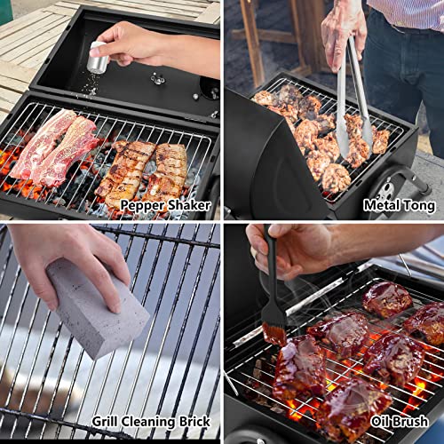 Portable Charcoal Grill Set of 9, HaSteeL Small Compact BBQ Grill, Mini Folding Outdoor Grill with Chimney, Tabletop Grill & Grilling Accessories for Barbecue Camping Picnic, Screwdriver & Thermometer - Thumbnail 5