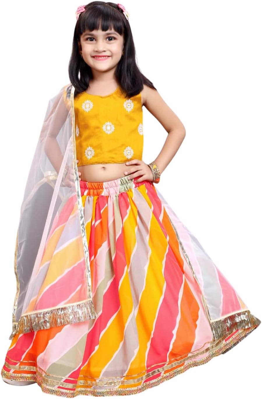 Girls Ready to Wear Lehenga Choli Set with Gota Patti Detailing | Kids Traditional Chaniya Choli | Soft Comfortable Fabric | Ethnic Wear for Navratri, Wedding, Festival, Garba & Birthday