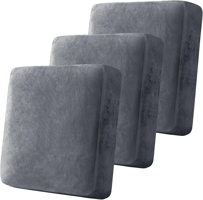 3 Pcs Gray Velvet Stretch Couch Cushion Cover, Soft Sofa Seat Cushion Covers, Sofa Cushion Slipcover with Elastic Bottom(Non-Slip & Anti-Scratch)