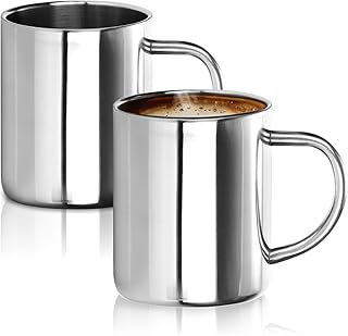 2x Edelstahl-Thermobecher Set - 350 ml je Kaffeetasse - Thermo-Trinkbecher aus hochwertigem Edelstahl - Kaffeepott bruchsicher - doppelwandige Isolierbecher (2 Stück - glänzend)