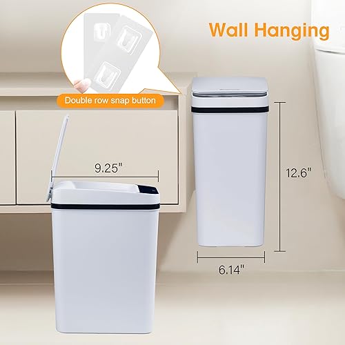 Miniatura 2 de LJIACLEA Paquete de 2 basureros de baño sin contacto para colgar en la cocina, 2.6 galones, con sensor de movimiento automático, cubo de basura