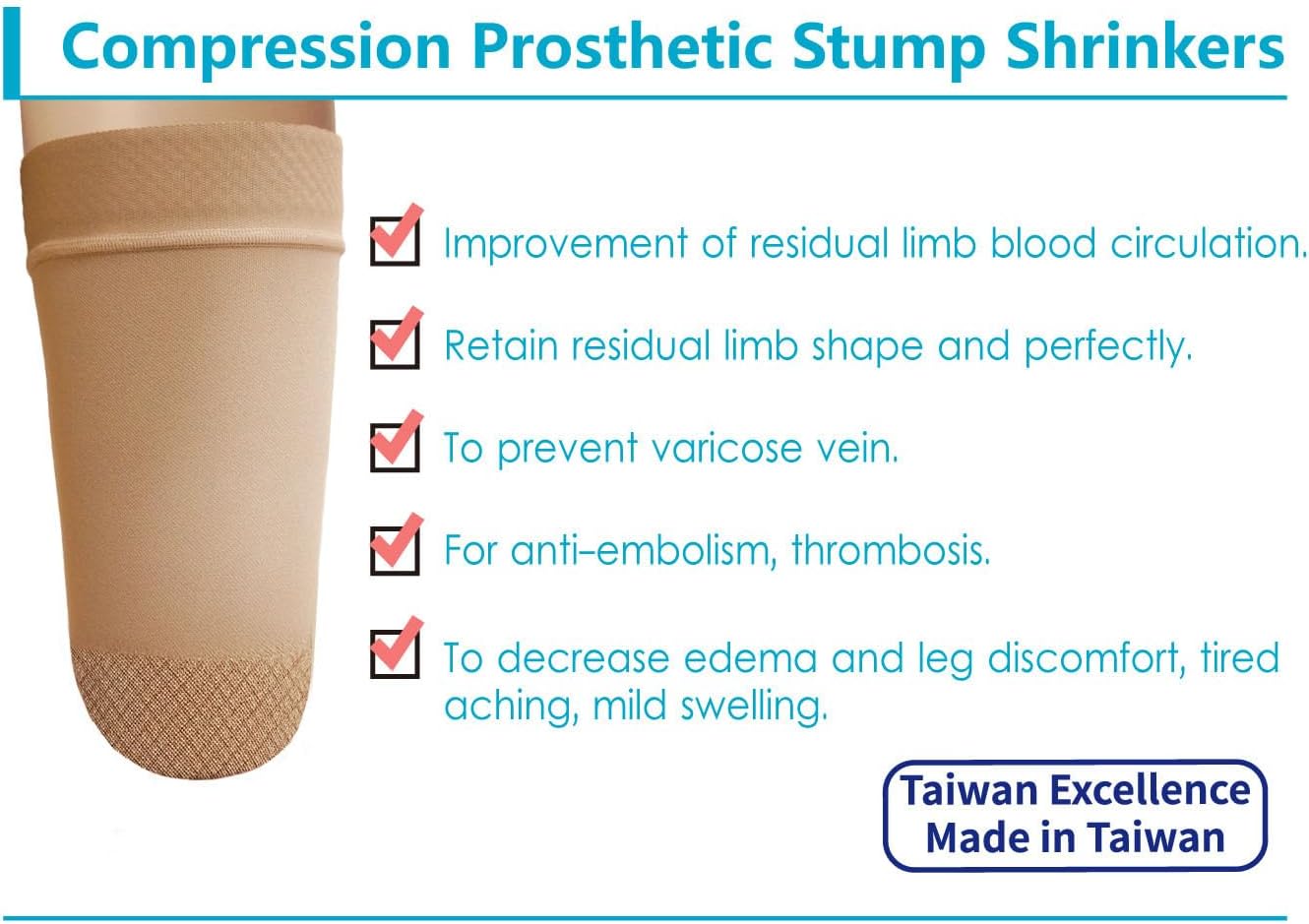 Prosthetic Stump Shrinkers–Above Knee, 35cm, Compression, Amputee Socks, 20-30, Daily use, Taiwan Excellence S