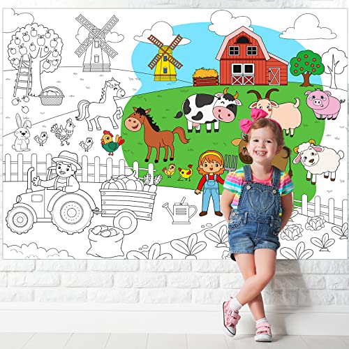 Image of Farm Giant Coloring Poster for Kids Large Coloring Tablecloth Animals Drawing Roll Paper Books Sheets Page Huge Table Cover Art Crafts for Wall Classroom Home Gift Birthday Party Supplies Decoration